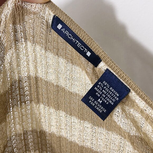 Striped Sweater, Tan and Beige with Gold Flecks Throughout, Stretchy, Size M - Picture 4 of 5